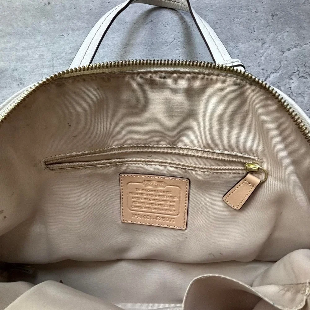 COACH Peyton Cora Dome Satchel Women OS Sand F25671 Saffiano Leather Bag